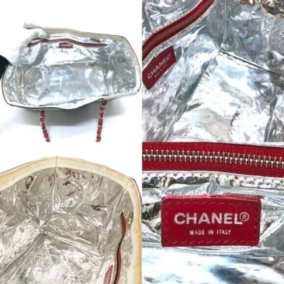 Authentic CHANEL CC No 5 Canvas Chocolate Bar Shoulder Tote Bag Quilted Chain - Picture 10 of 16